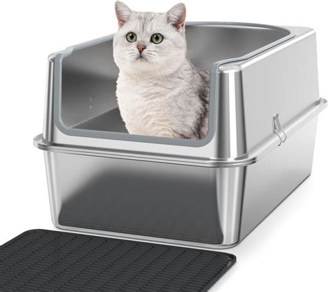 hooded stainless steel litter box|high sided litter box petsmart.